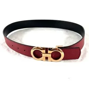 Ferragamo 黒レザー ベルト イタリア製 SALVATORE FERRAGAMO Black Auburn GANCINI Reversible Leather